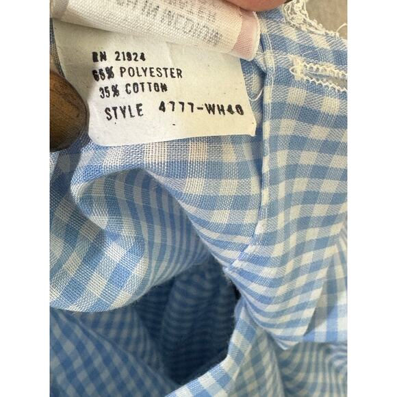 Baylis Brothers 70's VTG Blue & White Gingham Dress Girl 6X 3/4 Sleeve Lace Trim - Picture 3 of 8